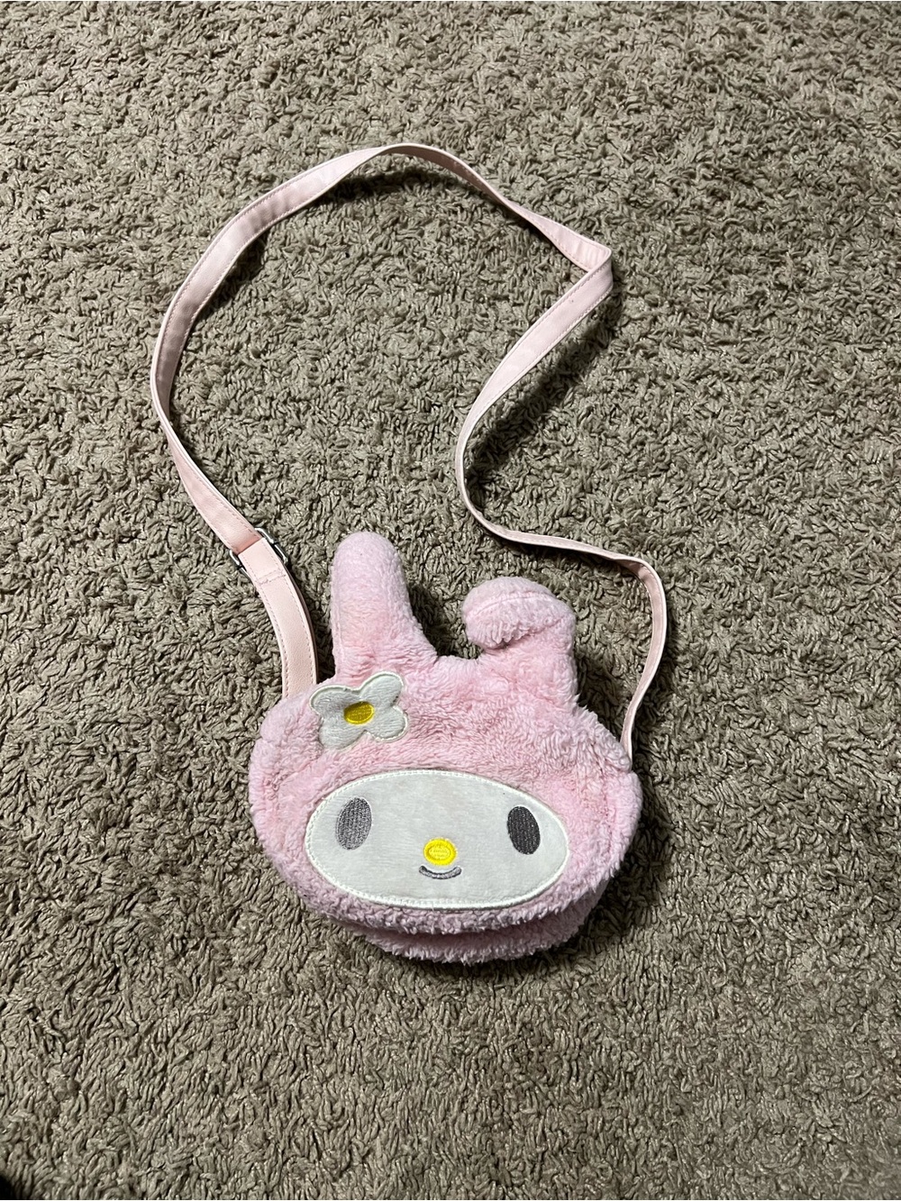 Sanrio My Melody Plush Pink Bunny Crossbody Bag with Flower Accent